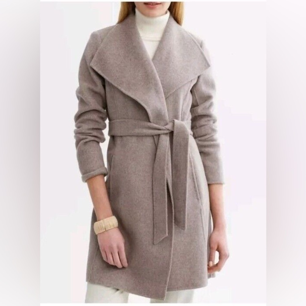 Banana Republicublic wool blend taupe belted wrap coat.